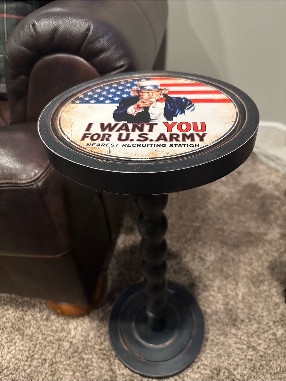 3 Day Sale! US Uncle Sam Army Drink Table with Solid Wood Spindle Pedestal